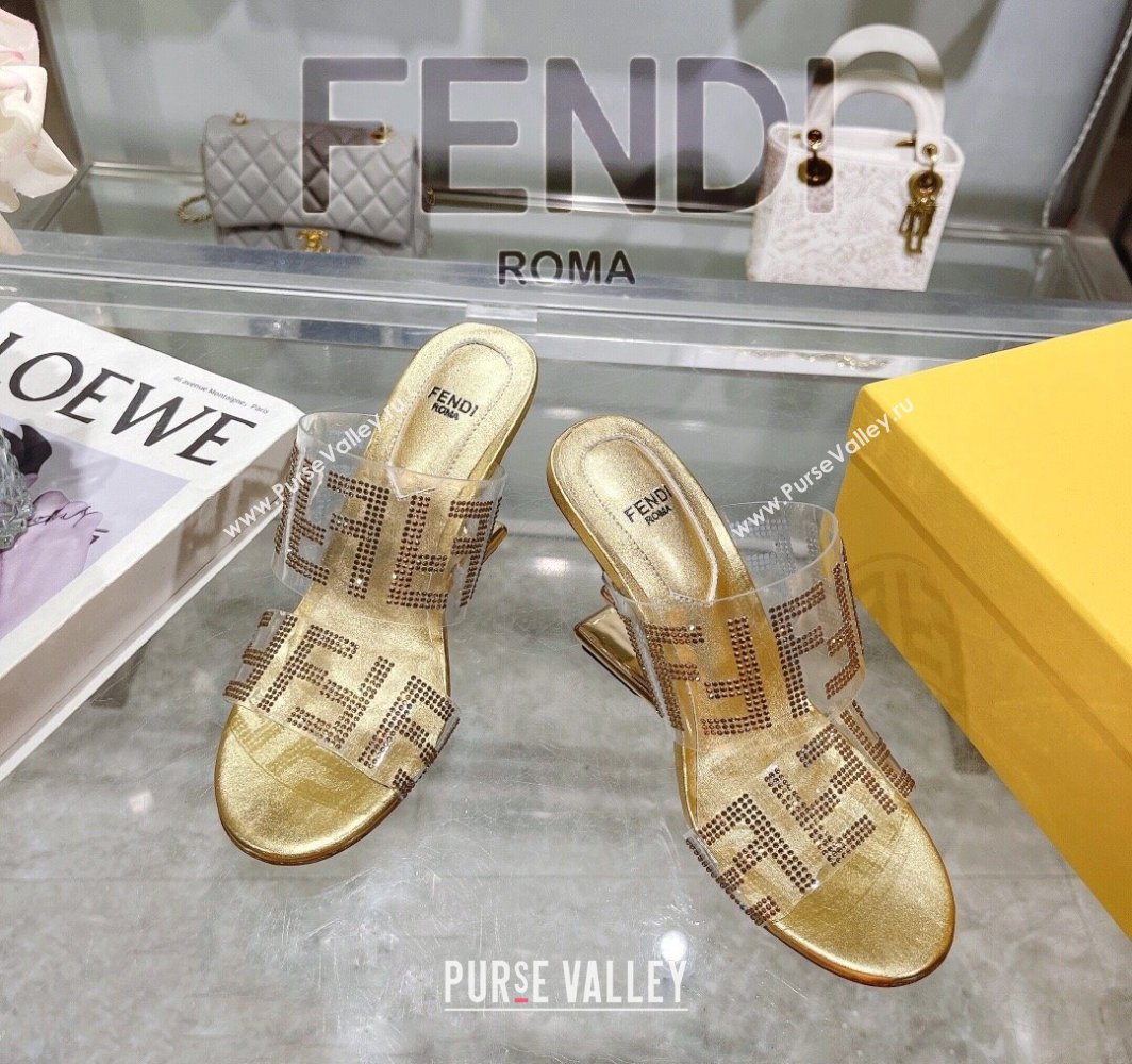 Fendi First Heel Slides Sandal 10cm in Strass FF PVC Yellow Gold 2025 (MD-250426009)