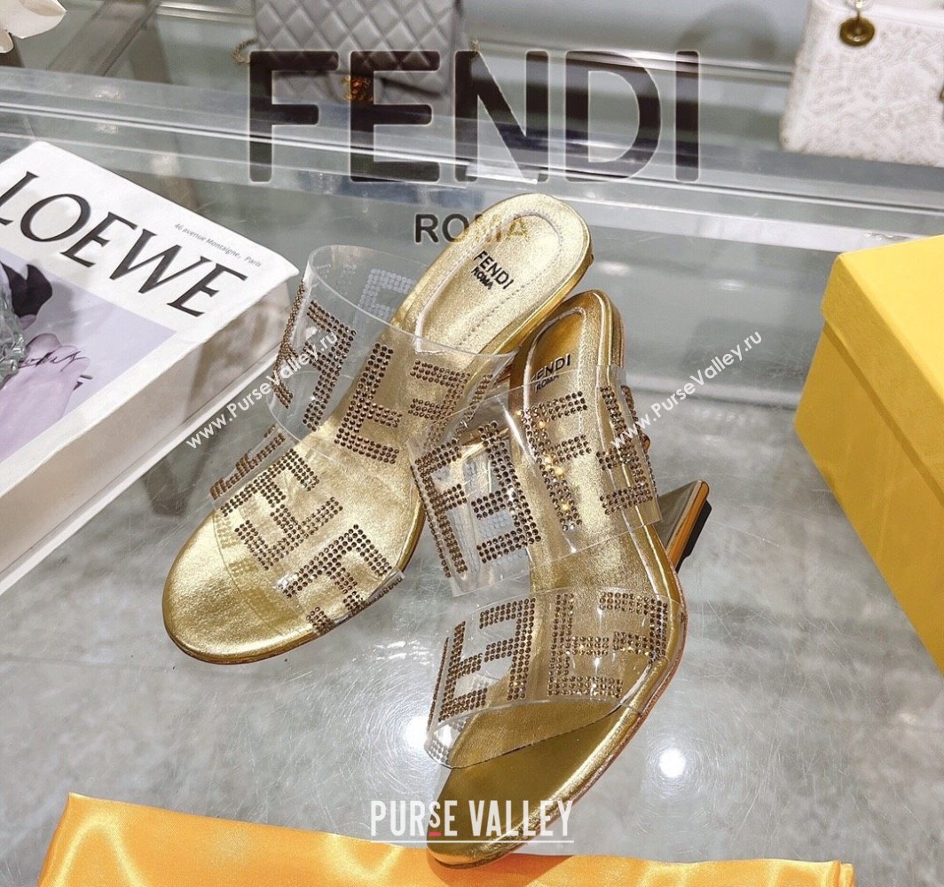 Fendi First Heel Slides Sandal 10cm in Strass FF PVC Yellow Gold 2025 (MD-250426009)