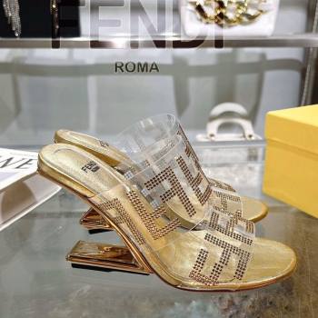 Fendi First Heel Slides Sandal 10cm in Strass FF PVC Yellow Gold 2025 (MD-250426009)
