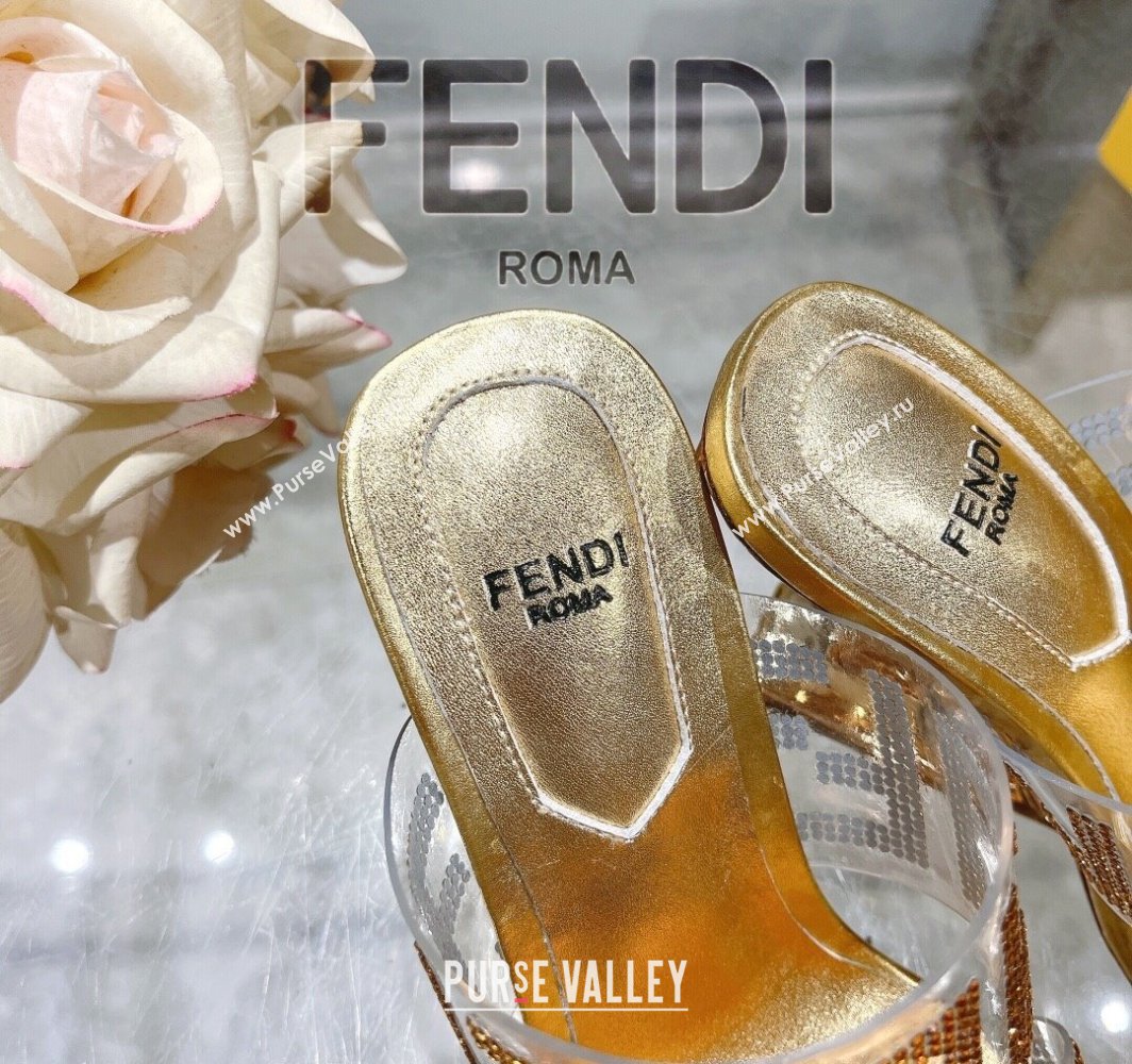 Fendi First Heel Slides Sandal 10cm in Strass FF PVC Yellow Gold 2025 (MD-250426009)