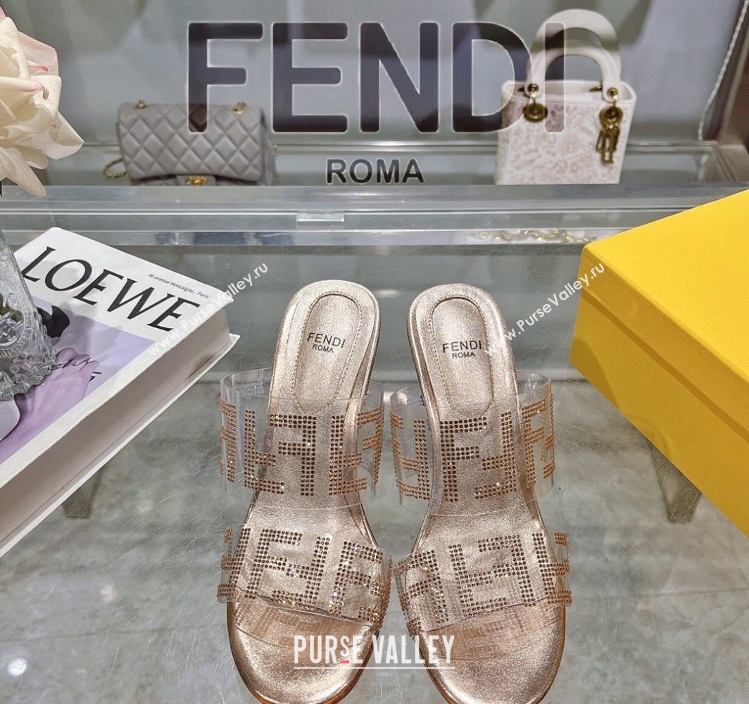 Fendi First Heel Slides Sandal 10cm in Strass FF PVC Rose Gold 2025 (MD-250426010)