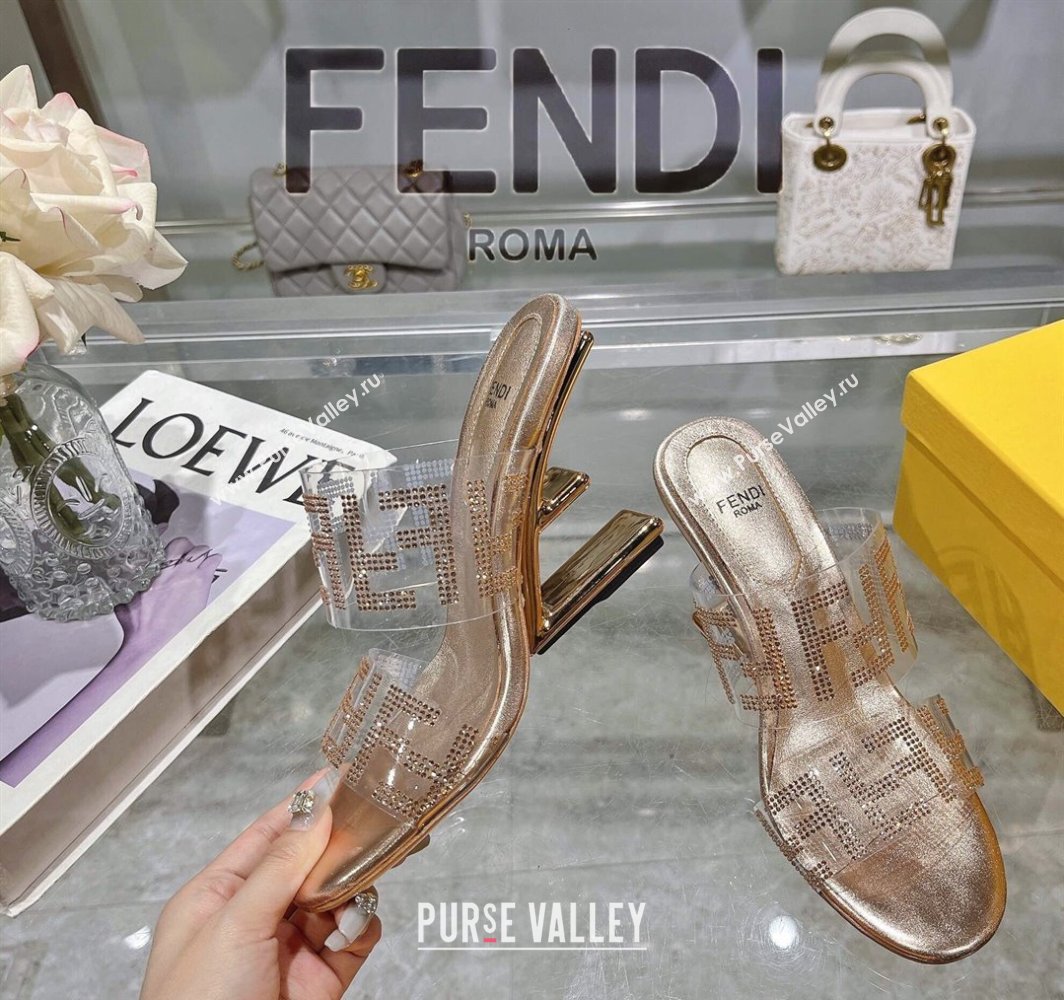 Fendi First Heel Slides Sandal 10cm in Strass FF PVC Rose Gold 2025 (MD-250426010)