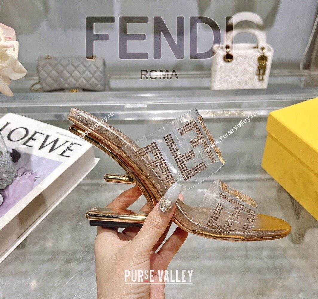 Fendi First Heel Slides Sandal 10cm in Strass FF PVC Rose Gold 2025 (MD-250426010)