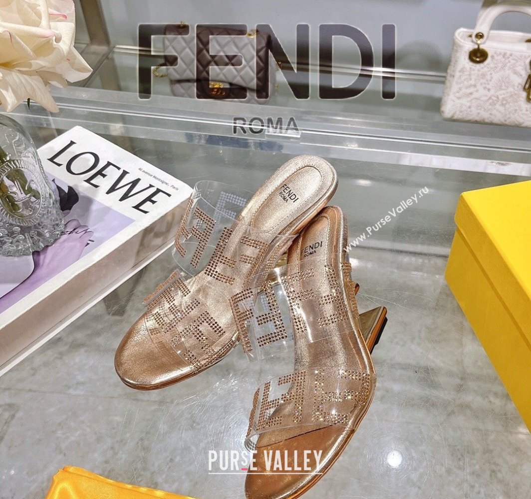 Fendi First Heel Slides Sandal 10cm in Strass FF PVC Rose Gold 2025 (MD-250426010)