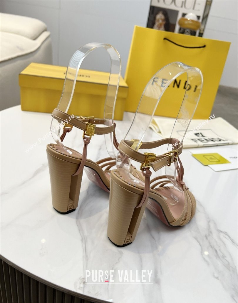 Fendi Delfina High Heel Sandals 10cm in Leather with T-bar Strap Beige 2025 (MD-250425128)