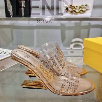 Fendi First Heel Slides Sandal 10cm in Strass FF PVC Rose Gold 2025 (MD-250426010)