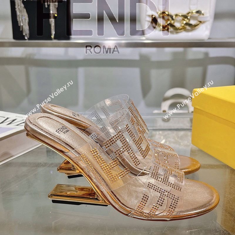 Fendi First Heel Slides Sandal 10cm in Strass FF PVC Rose Gold 2025 (MD-250426010)