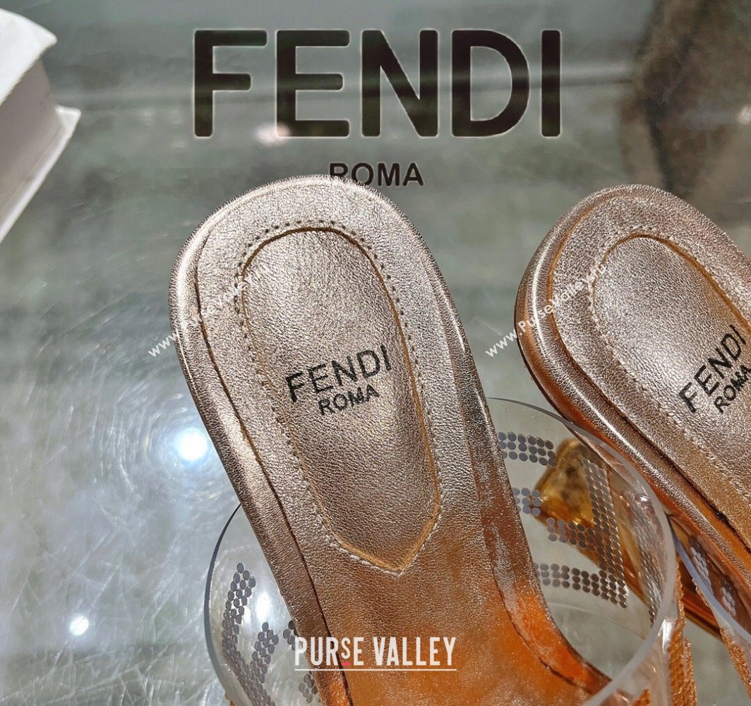 Fendi First Heel Slides Sandal 10cm in Strass FF PVC Rose Gold 2025 (MD-250426010)