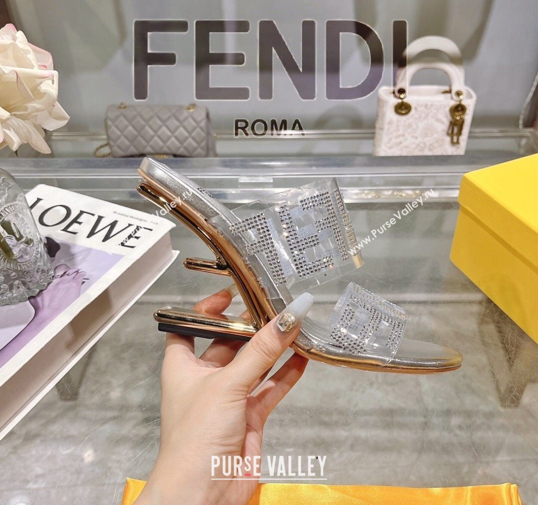 Fendi First Heel Slides Sandal 10cm in Strass FF PVC Silver 2025 (MD-250426011)