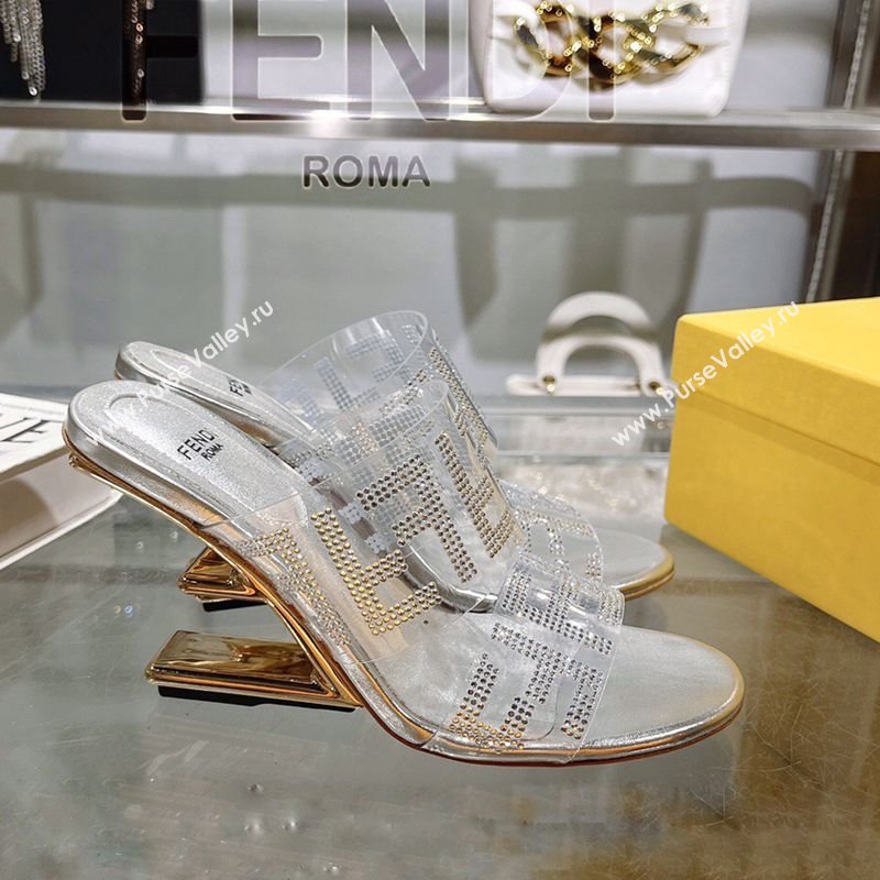 Fendi First Heel Slides Sandal 10cm in Strass FF PVC Silver 2025 (MD-250426011)