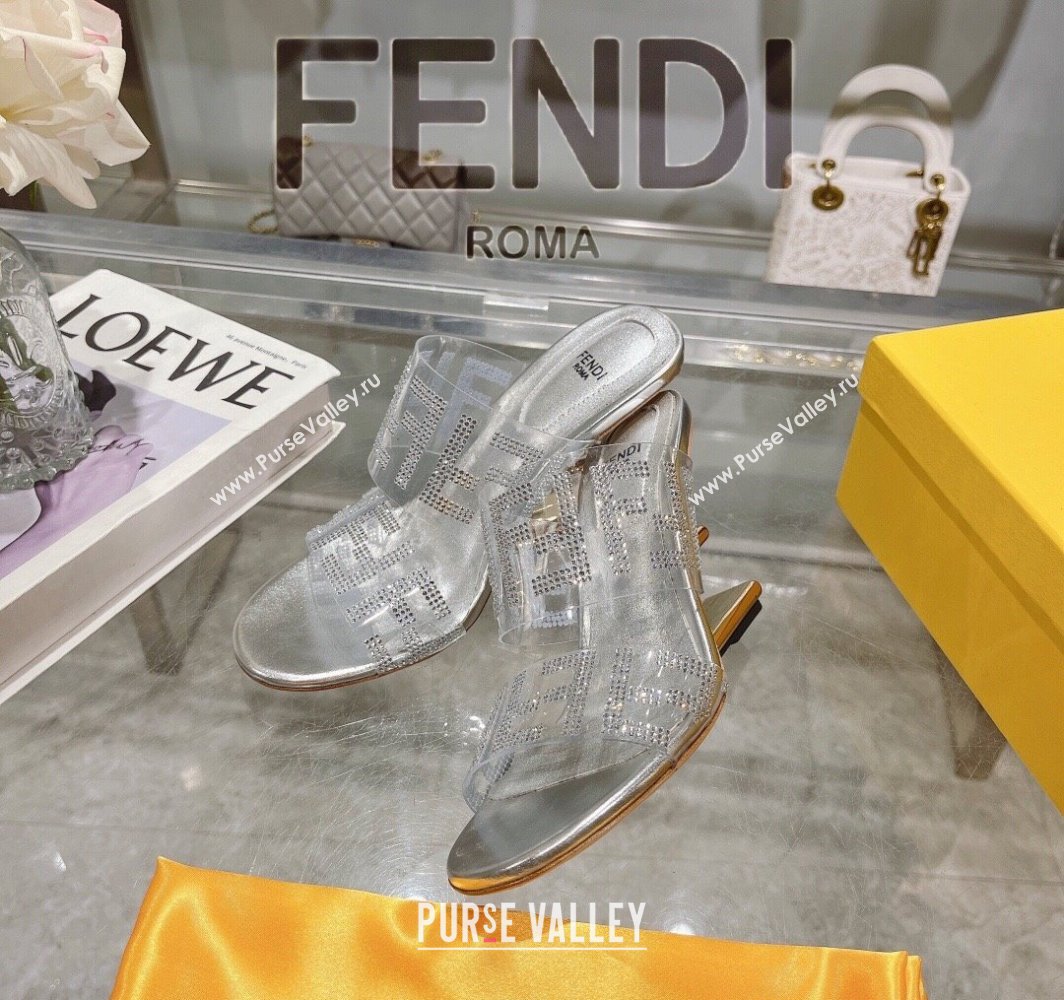 Fendi First Heel Slides Sandal 10cm in Strass FF PVC Silver 2025 (MD-250426011)