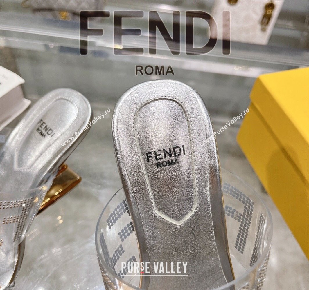 Fendi First Heel Slides Sandal 10cm in Strass FF PVC Silver 2025 (MD-250426011)