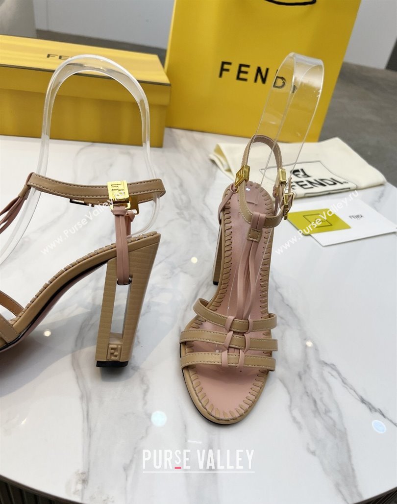 Fendi Delfina High Heel Sandals 10cm in Leather with T-bar Strap Beige 2025 (MD-250425128)