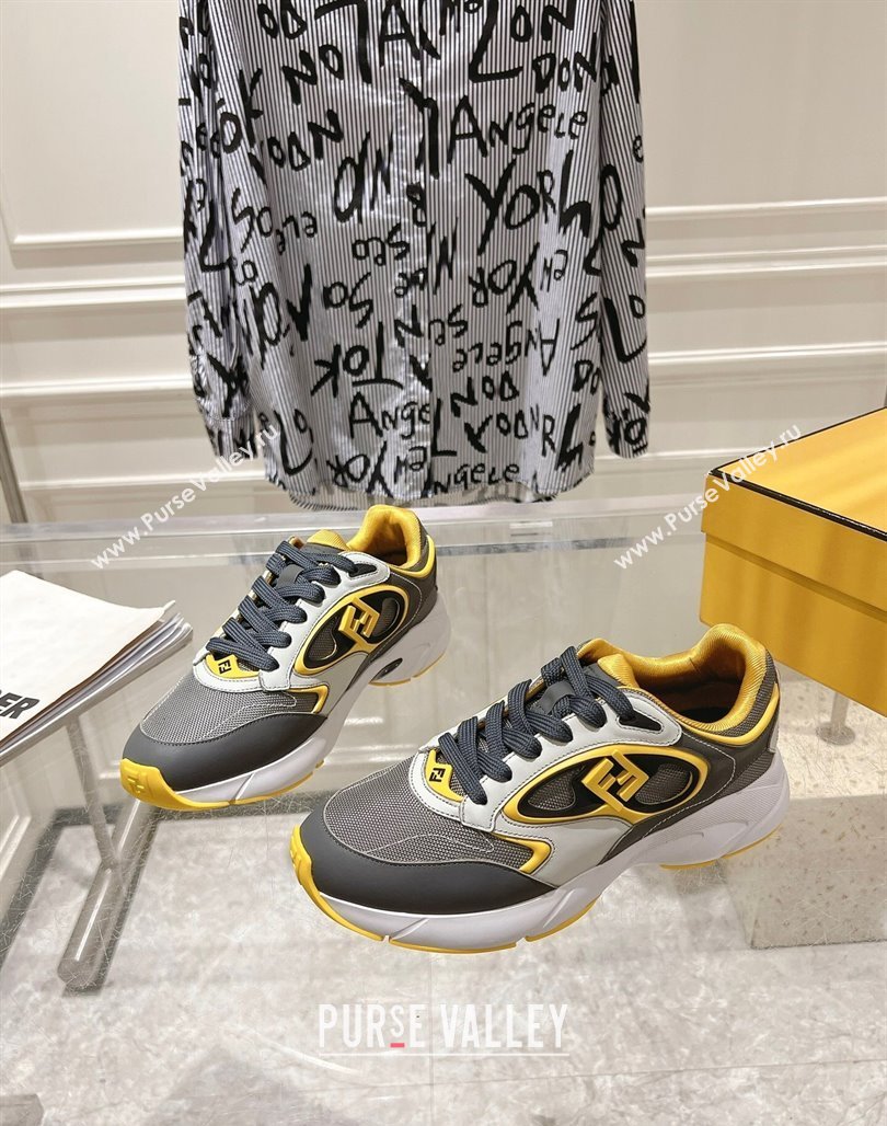 Fendi Forward Sneakers in Leather and Mesh Grey/Yellow 2025 0426 (MD-250426012)