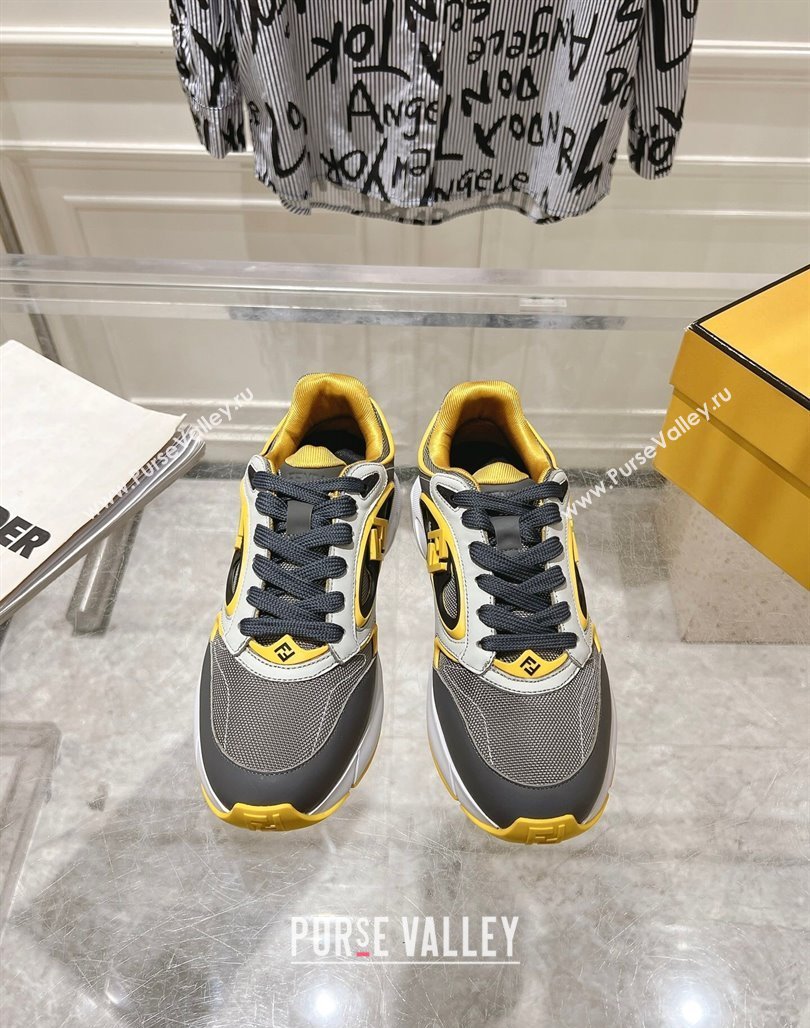Fendi Forward Sneakers in Leather and Mesh Grey/Yellow 2025 0426 (MD-250426012)