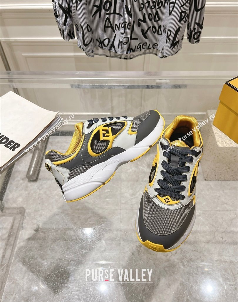 Fendi Forward Sneakers in Leather and Mesh Grey/Yellow 2025 0426 (MD-250426012)