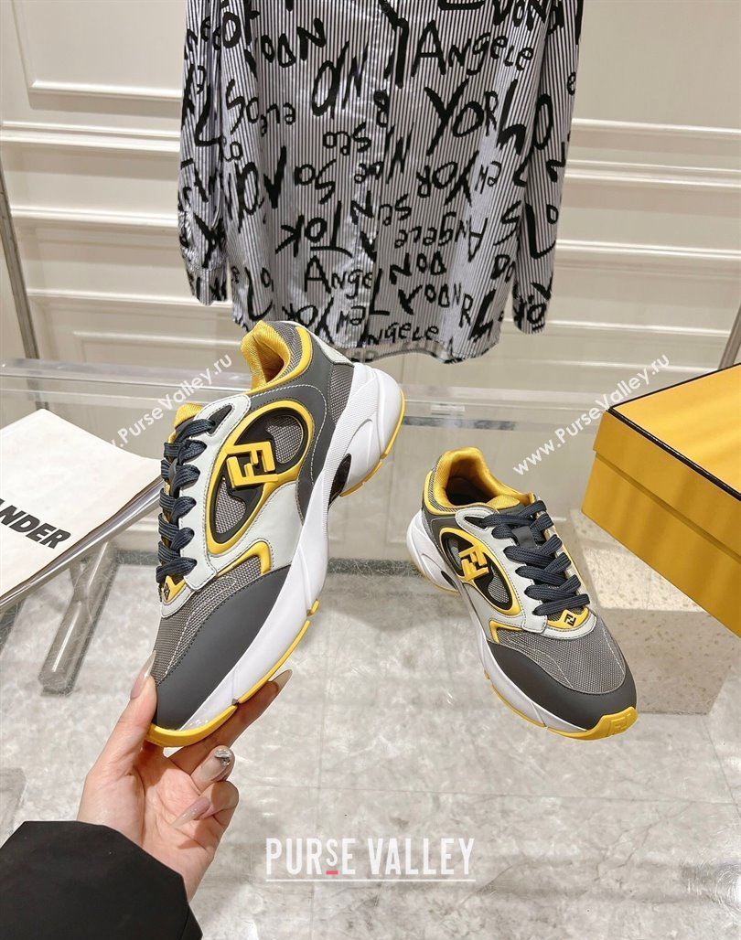 Fendi Forward Sneakers in Leather and Mesh Grey/Yellow 2025 0426 (MD-250426012)
