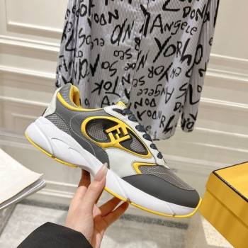 Fendi Forward Sneakers in Leather and Mesh Grey/Yellow 2025 0426 (MD-250426012)