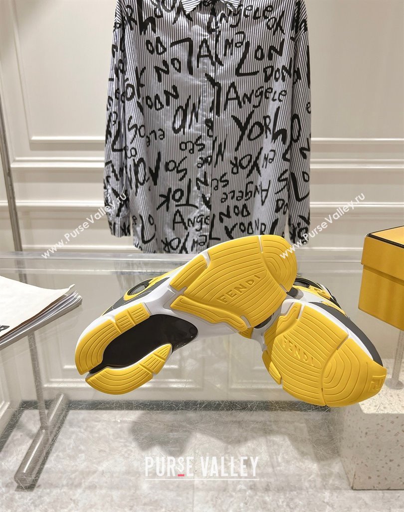 Fendi Forward Sneakers in Leather and Mesh Grey/Yellow 2025 0426 (MD-250426012)