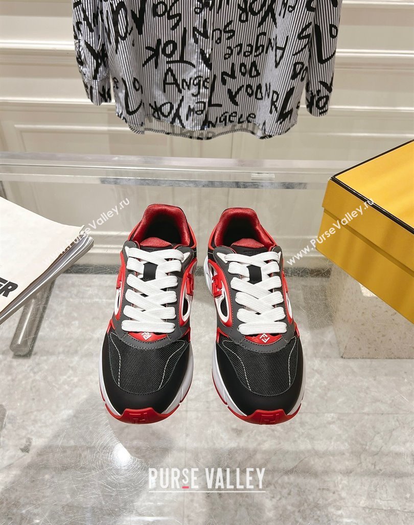 Fendi Forward Sneakers in Leather and Mesh Grey/Black/Red 2025 0426 (MD-250426013)