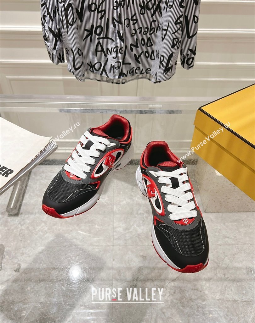 Fendi Forward Sneakers in Leather and Mesh Grey/Black/Red 2025 0426 (MD-250426013)