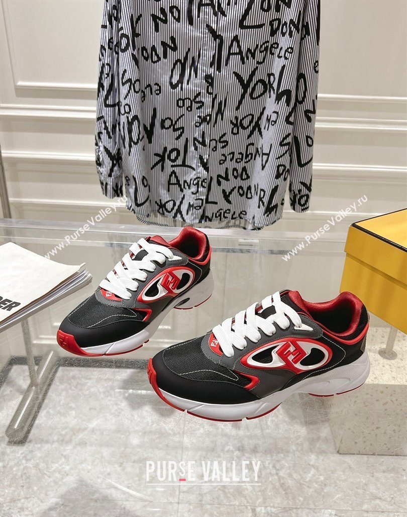 Fendi Forward Sneakers in Leather and Mesh Grey/Black/Red 2025 0426 (MD-250426013)