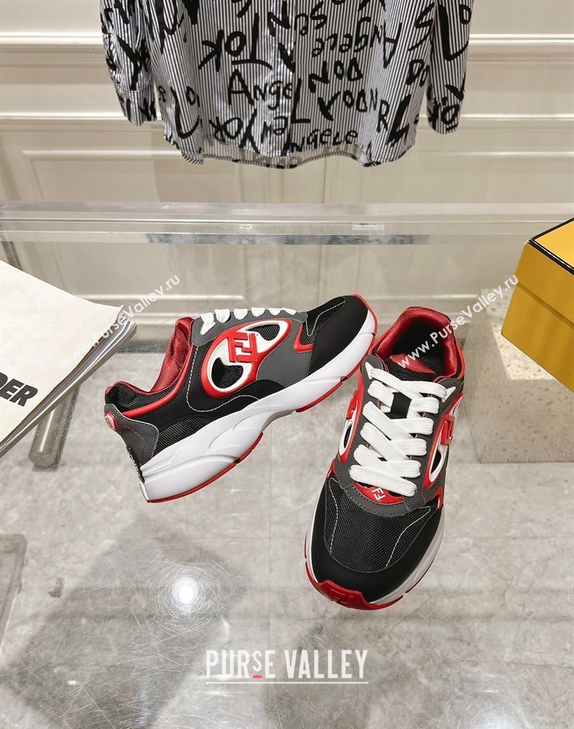 Fendi Forward Sneakers in Leather and Mesh Grey/Black/Red 2025 0426 (MD-250426013)