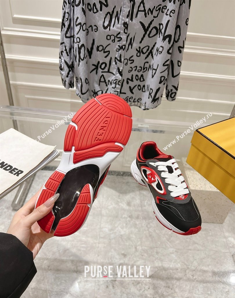 Fendi Forward Sneakers in Leather and Mesh Grey/Black/Red 2025 0426 (MD-250426013)