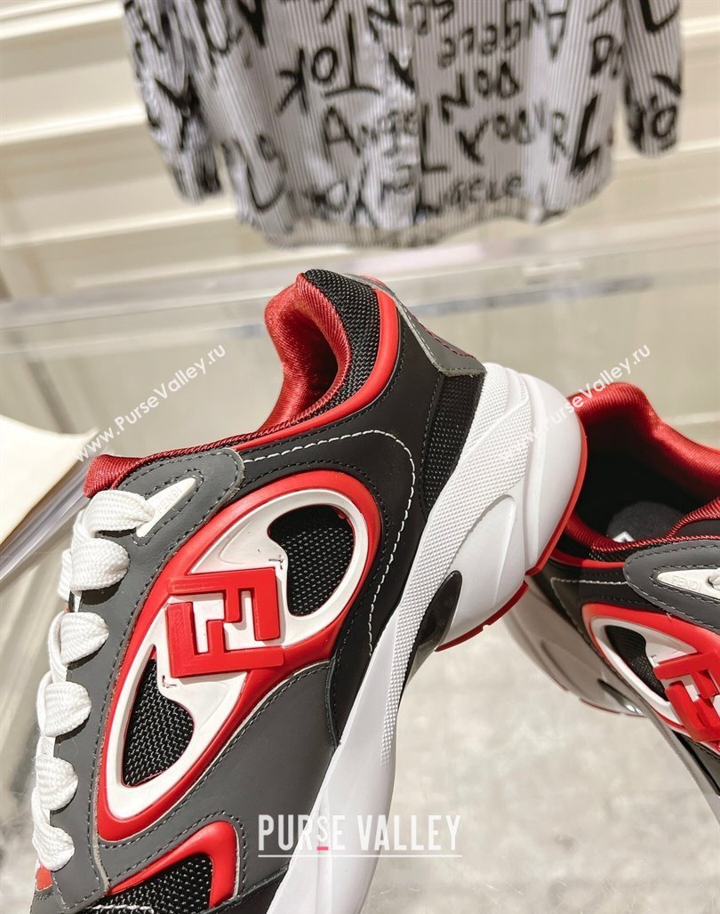 Fendi Forward Sneakers in Leather and Mesh Grey/Black/Red 2025 0426 (MD-250426013)