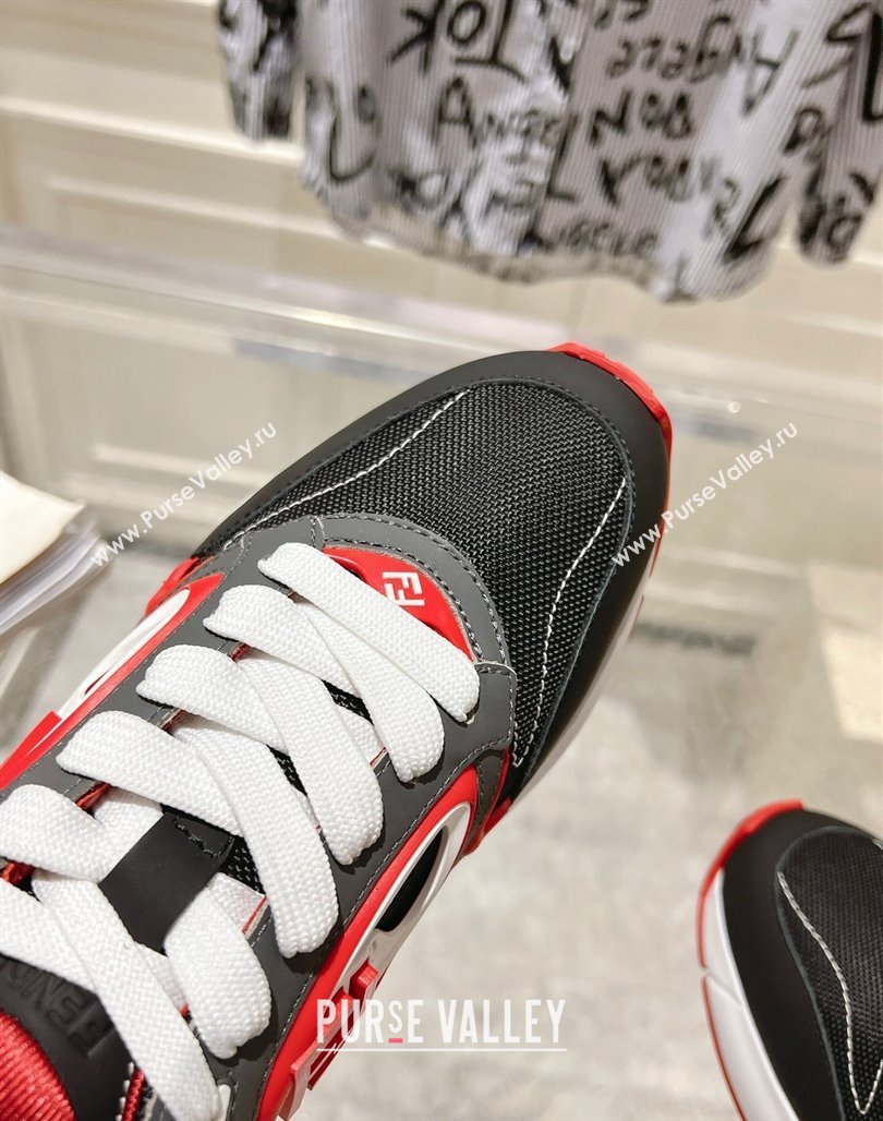 Fendi Forward Sneakers in Leather and Mesh Grey/Black/Red 2025 0426 (MD-250426013)