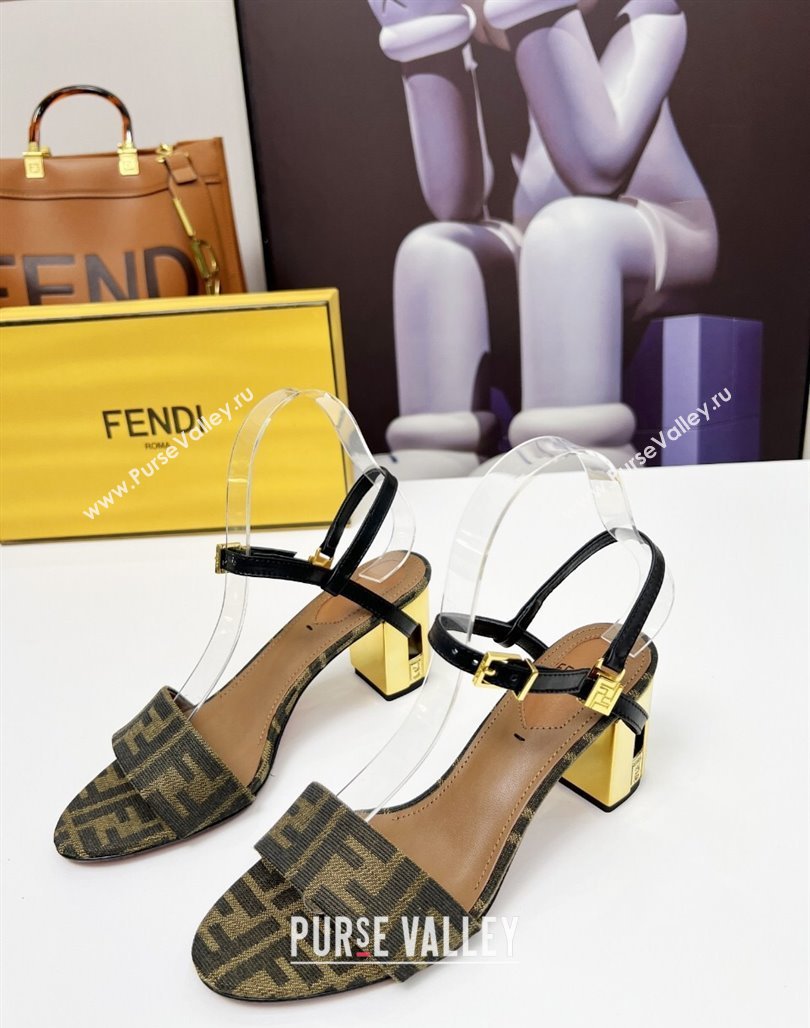 Fendi Delfina Medium Heel Sandals 6cm in Brown FF Jacquard Fabric 2025 (MD-250425134)