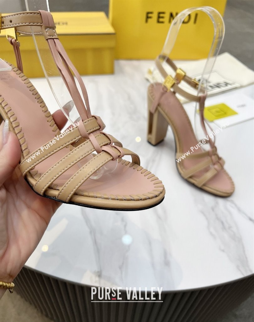 Fendi Delfina High Heel Sandals 10cm in Leather with T-bar Strap Beige 2025 (MD-250425128)