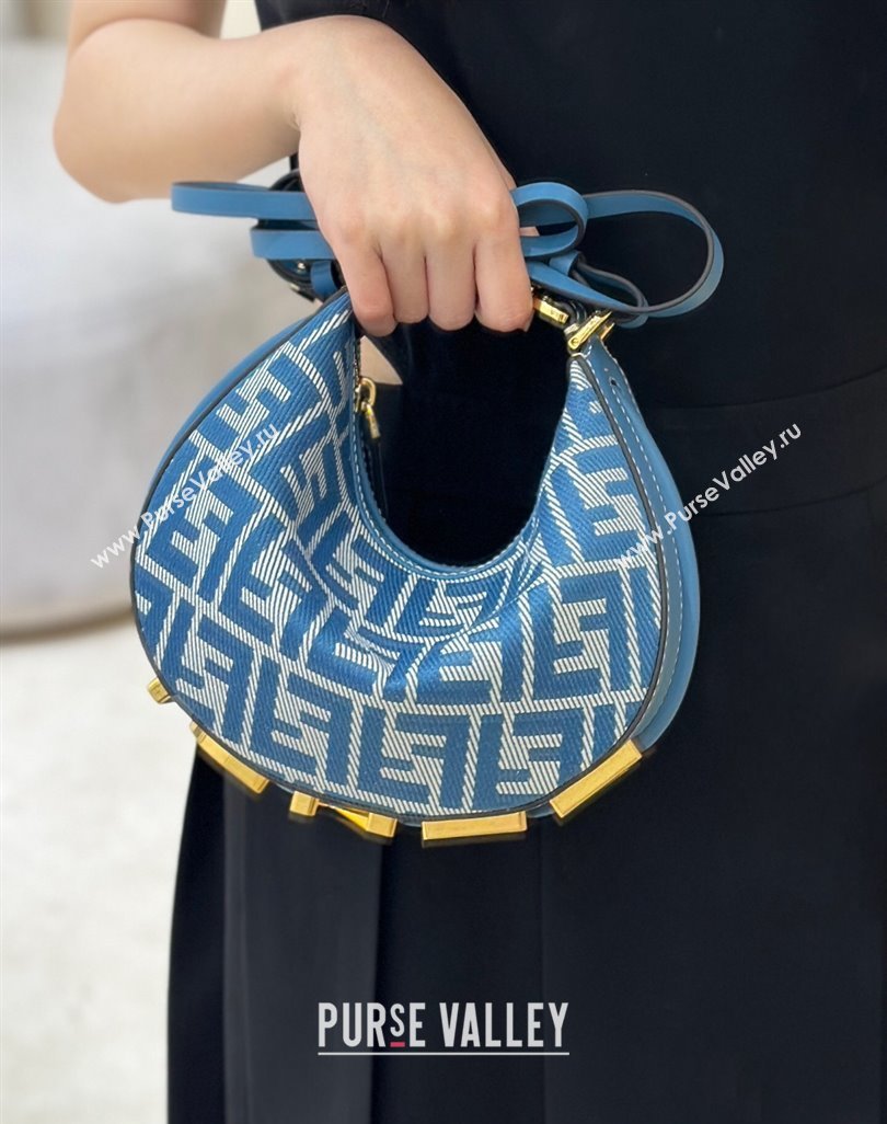 Fendi Fendigraphy Mini Hobo Bag in Blue denim-effect FF jacquard 2025 8657 (CL-250522008)