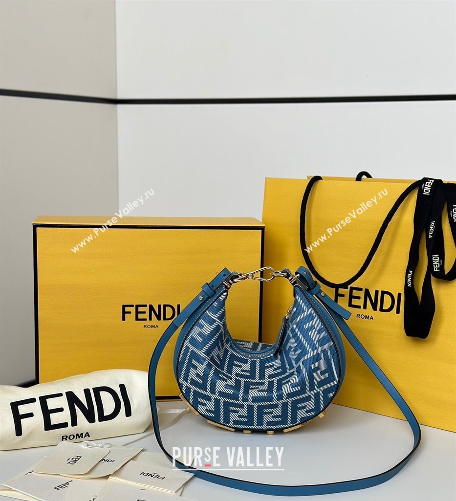 Fendi Fendigraphy Mini Hobo Bag in Blue denim-effect FF jacquard 2025 8657 (CL-250522008)