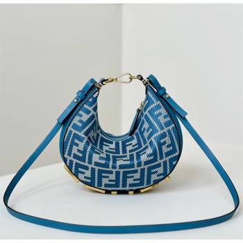 Fendi Fendigraphy Mini Hobo Bag in Blue denim-effect FF jacquard 2025 8657 (CL-250522008)