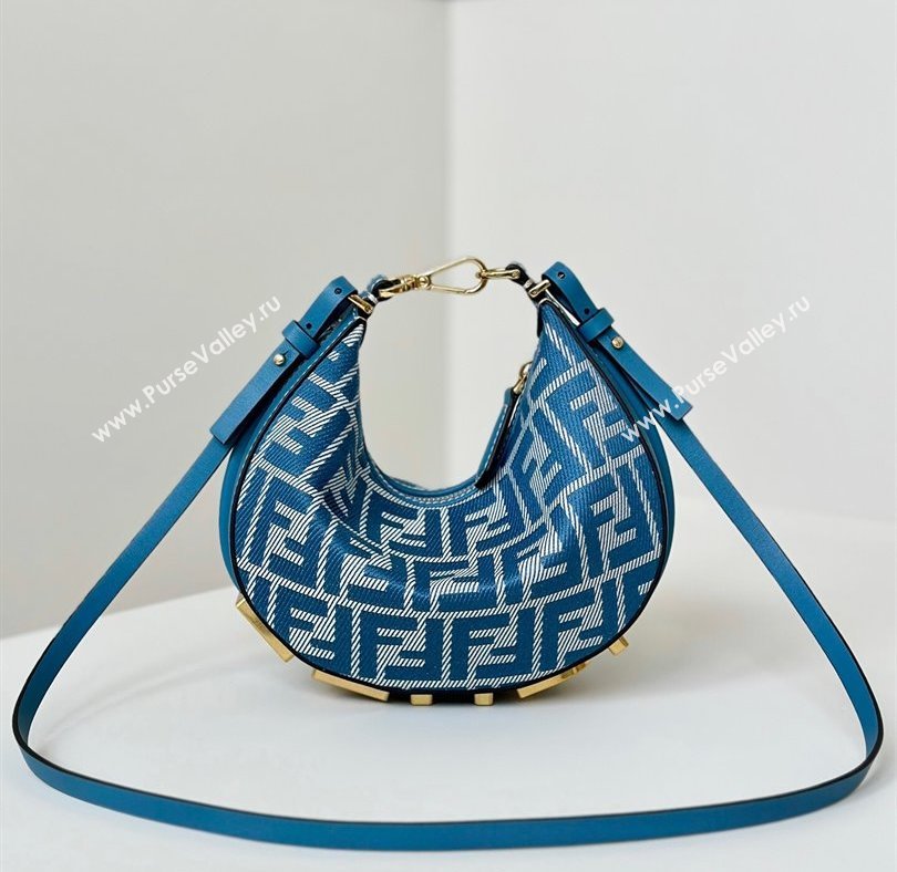 Fendi Fendigraphy Mini Hobo Bag in Blue denim-effect FF jacquard 2025 8657 (CL-250522008)