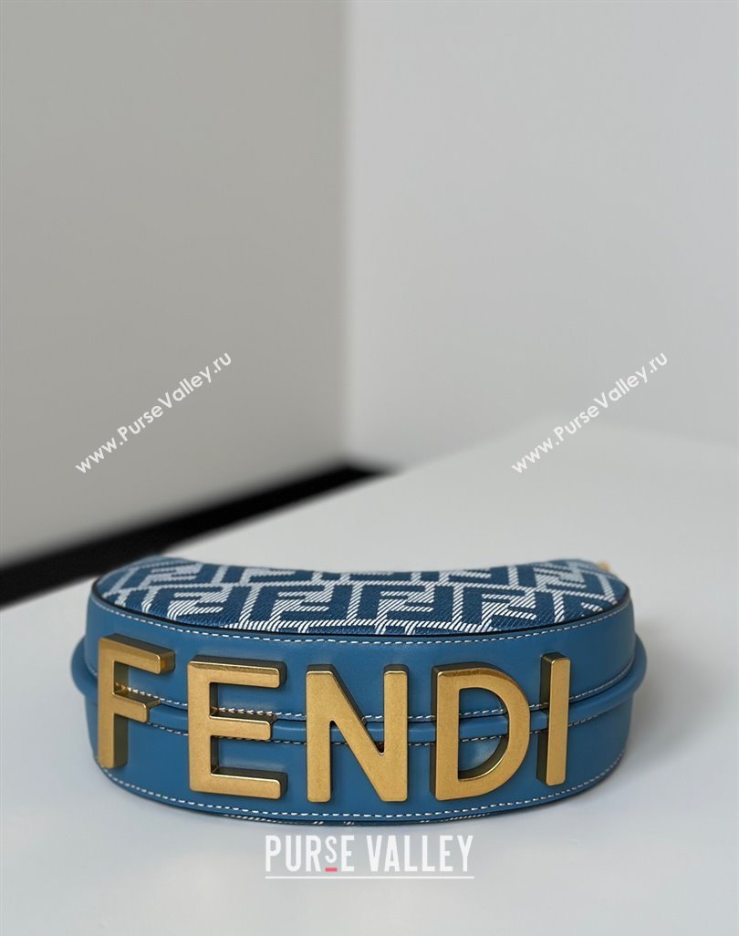 Fendi Fendigraphy Mini Hobo Bag in Blue denim-effect FF jacquard 2025 8657 (CL-250522008)