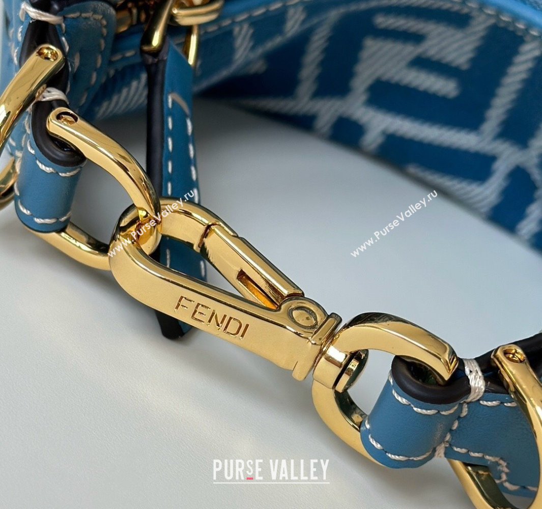 Fendi Fendigraphy Mini Hobo Bag in Blue denim-effect FF jacquard 2025 8657 (CL-250522008)