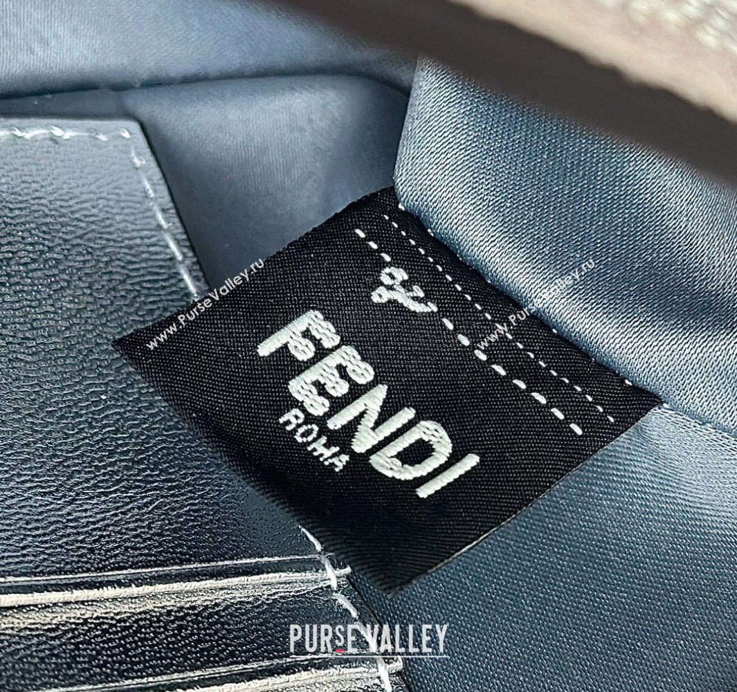Fendi Baguette Mini Bag in Silver leather and Suede with strass FF motif 2025 8632S (CL-250522010)