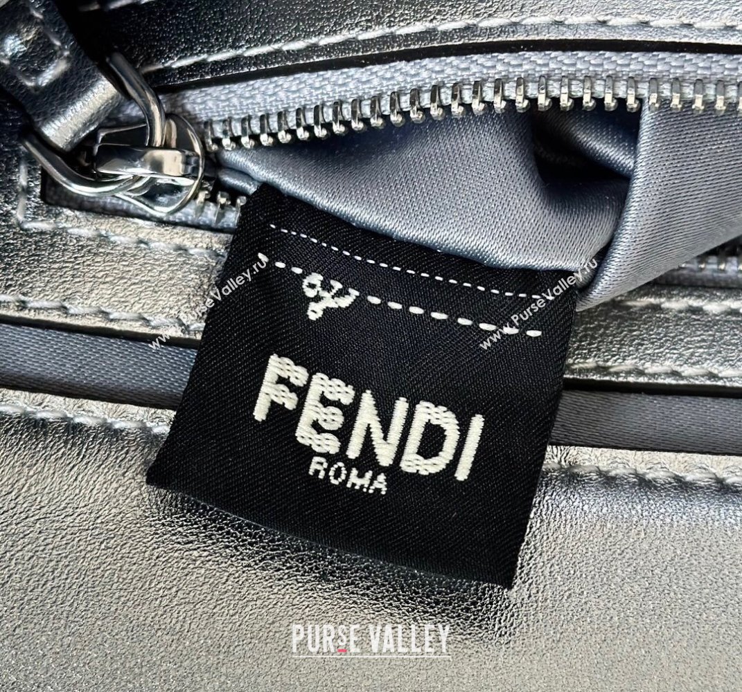 Fendi Baguette Medium Bag in Silver leather and Suede with strass FF motif 2025 8632L (CL-250522011)