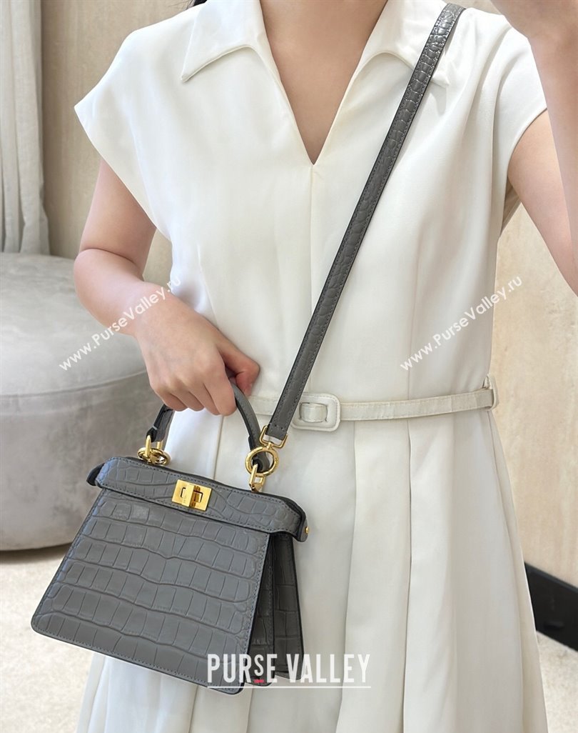 Fendi Peekaboo ISeeU Petite Bag in Crocodile Embossed Leather Dark Grey 2025 66805 (CL-250522012)