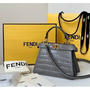 Fendi Peekaboo ISeeU Petite Bag in Crocodile Embossed Leather Dark Grey 2025 66805 (CL-250522012)