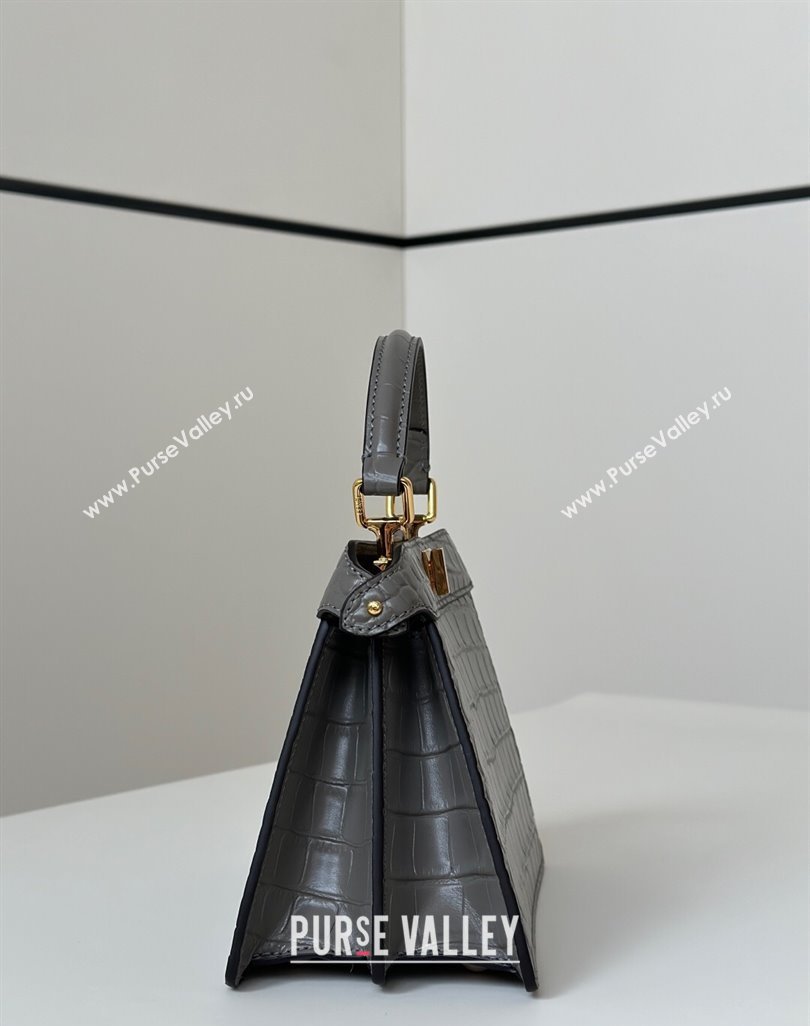 Fendi Peekaboo ISeeU Petite Bag in Crocodile Embossed Leather Dark Grey 2025 66805 (CL-250522012)