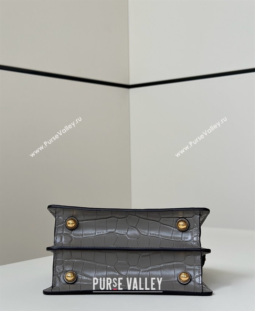 Fendi Peekaboo ISeeU Petite Bag in Crocodile Embossed Leather Dark Grey 2025 66805 (CL-250522012)