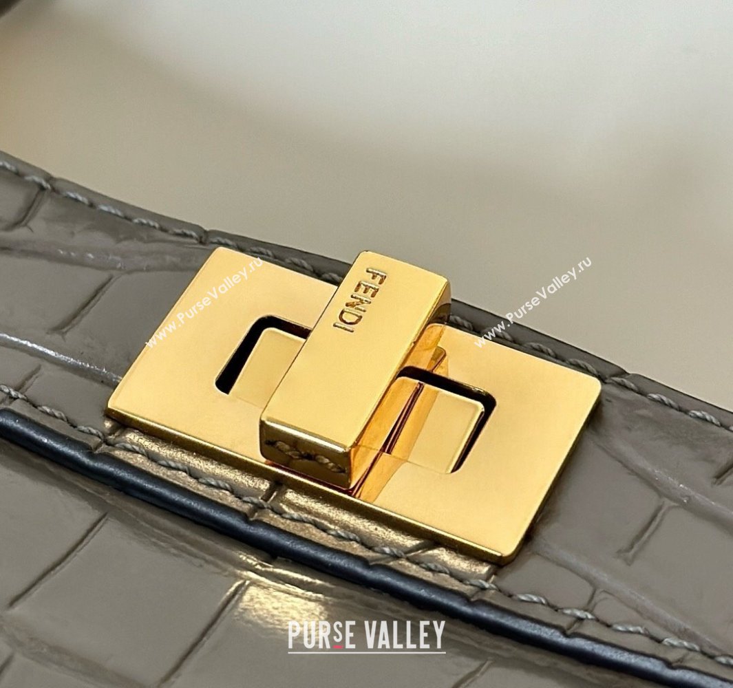 Fendi Peekaboo ISeeU Petite Bag in Crocodile Embossed Leather Dark Grey 2025 66805 (CL-250522012)