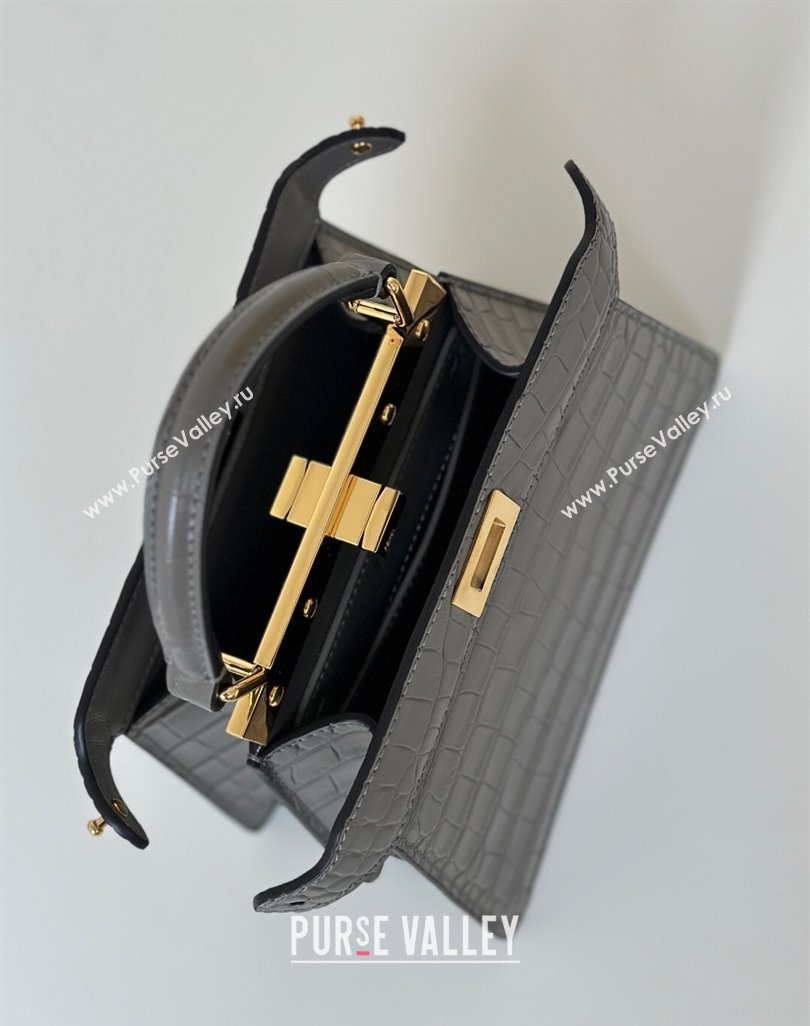 Fendi Peekaboo ISeeU Petite Bag in Crocodile Embossed Leather Dark Grey 2025 66805 (CL-250522012)