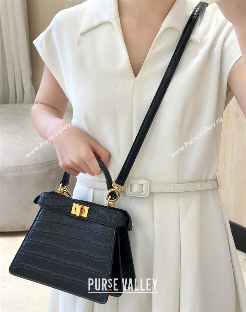 Fendi Peekaboo ISeeU Petite Bag in Crocodile Embossed Leather Black 2025 66805 (CL-250522013)