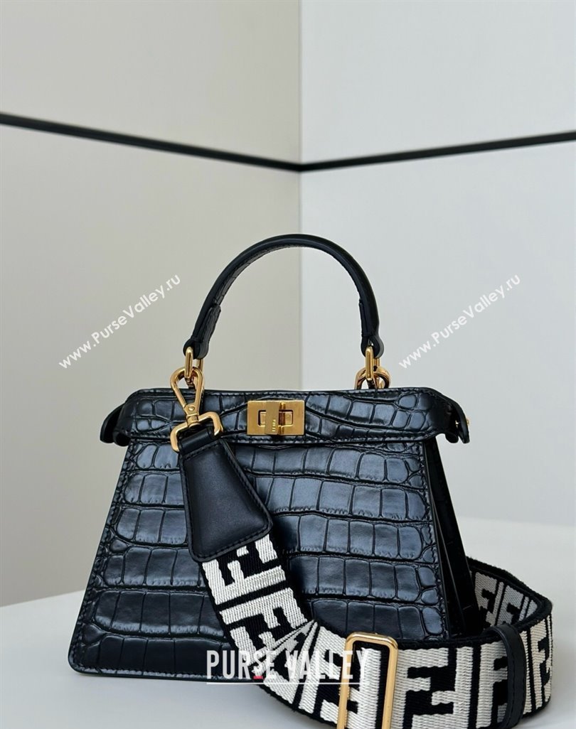 Fendi Peekaboo ISeeU Petite Bag in Crocodile Embossed Leather Black 2025 66805 (CL-250522013)