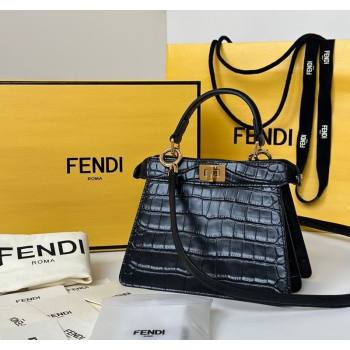 Fendi Peekaboo ISeeU Petite Bag in Crocodile Embossed Leather Black 2025 66805 (CL-250522013)