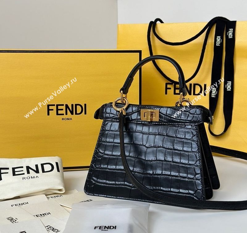 Fendi Peekaboo ISeeU Petite Bag in Crocodile Embossed Leather Black 2025 66805 (CL-250522013)